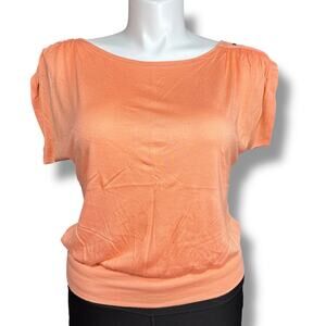 Stigma Womens T Shirt Blouse Top Boat Neck Short Sleeve Studded Accent Orange